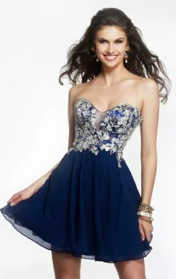 Faviana - Strapless Embroidered Lace Illusion Cocktail Dress S7436