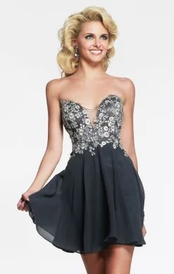 Faviana - Strapless Embroidered Lace Illusion Cocktail Dress S7436 -Hot Sale WEDDING Store faviana strapless embroidered lace illusion cocktail dress s7436 special occasion dress 0 smoke grey 5392462250041