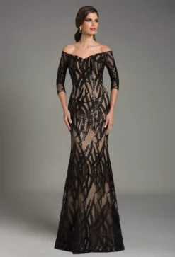 Feriani Couture - 18528 Printed Off Shoulder Long Gown