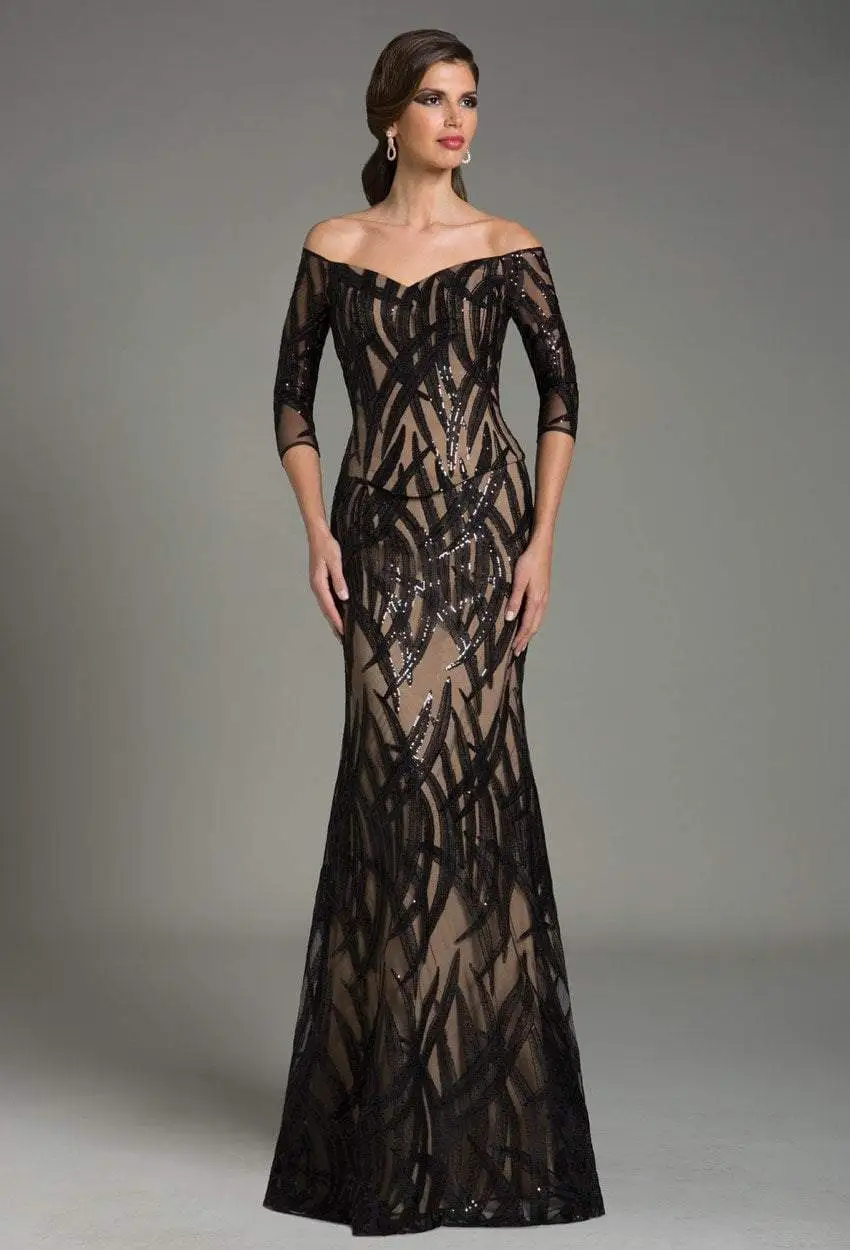 Feriani Couture - 18528 Printed Off Shoulder Long Gown 1 Feriani Couture - 18528 Printed Off Shoulder Long Gown