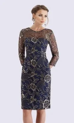 Feriani Couture - 18717 Quarter Length Sleeve Floral Lace Sheath Dress