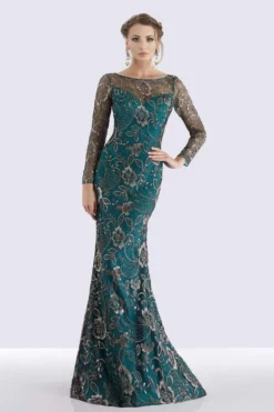 Feriani Couture - 18718 Floral Lace Long Sleeve Sheath Dress