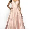 Blush By Alexia Designs Flair Prom - 19061 Gossamer Floral Lace Plunging Satin Gown