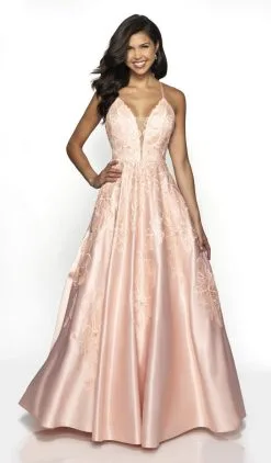 Blush By Alexia Designs Flair Prom - 19061 Gossamer Floral Lace Plunging Satin Gown