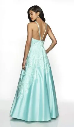 Blush By Alexia Designs Flair Prom - 19061 Gossamer Floral Lace Plunging Satin Gown -Hot Sale WEDDING Store flair prom 19061 gossamer floral lace plunging satin gown special occasion dress 28736991592531