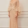 Gatti Nolli Couture - OP-5328 Feather Accent Capelet Fully Beaded Gown