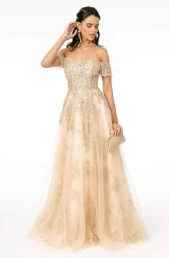 GLS By Gloria - GL1805 Embellished Glitter A-Line Dress