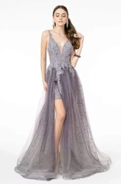 GLS By Gloria - GL1807 Embellished Lace Appliqued A-Line Dress