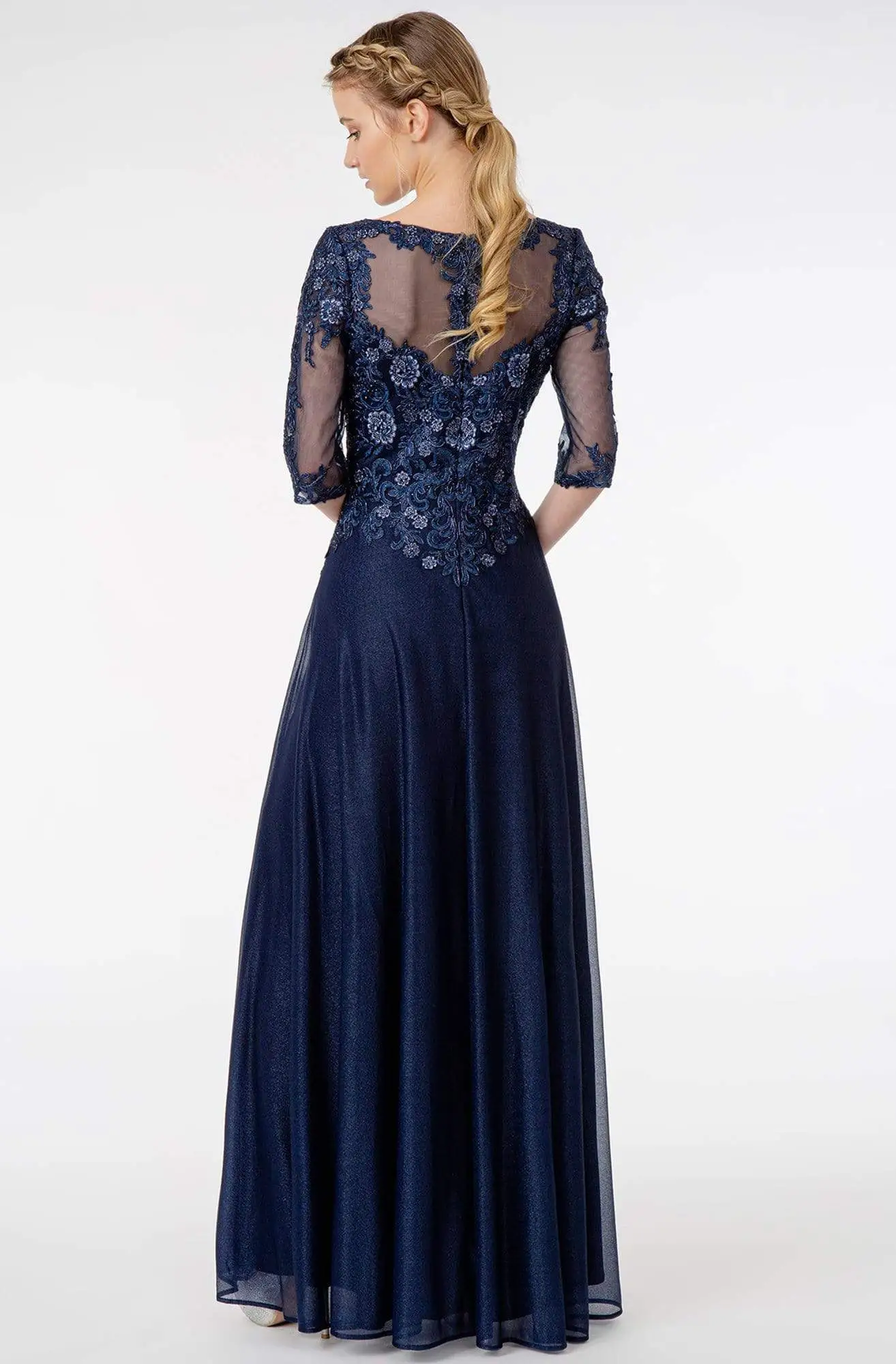 GLS By Gloria - GL1825 Quarter Sleeve Embroidered Illusion A-Line Dress 2 GLS By Gloria - GL1825 Quarter Sleeve Embroidered Illusion A-Line Dress - Image 2