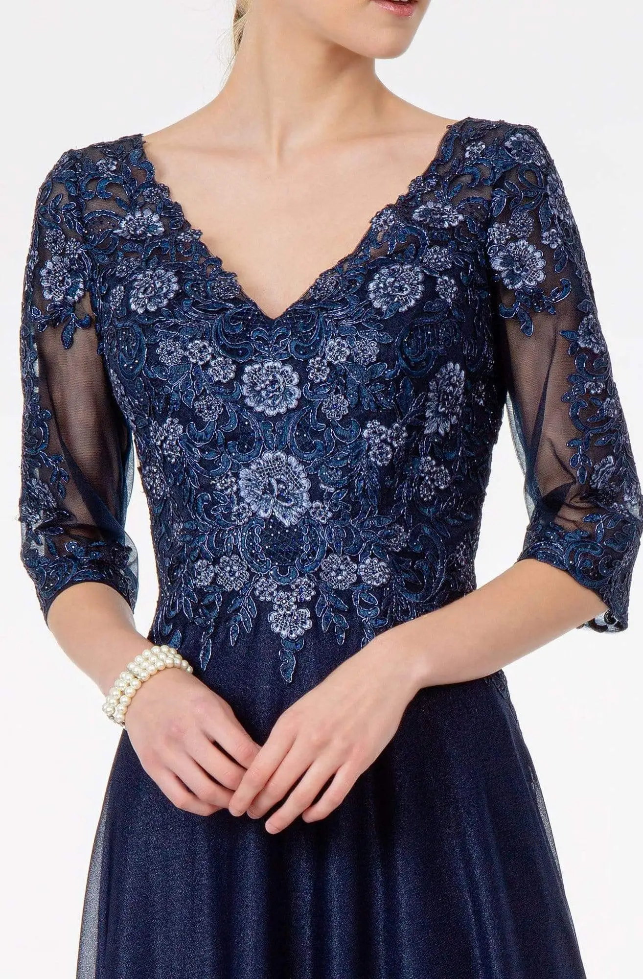 GLS By Gloria - GL1825 Quarter Sleeve Embroidered Illusion A-Line Dress 3 GLS By Gloria - GL1825 Quarter Sleeve Embroidered Illusion A-Line Dress - Image 3
