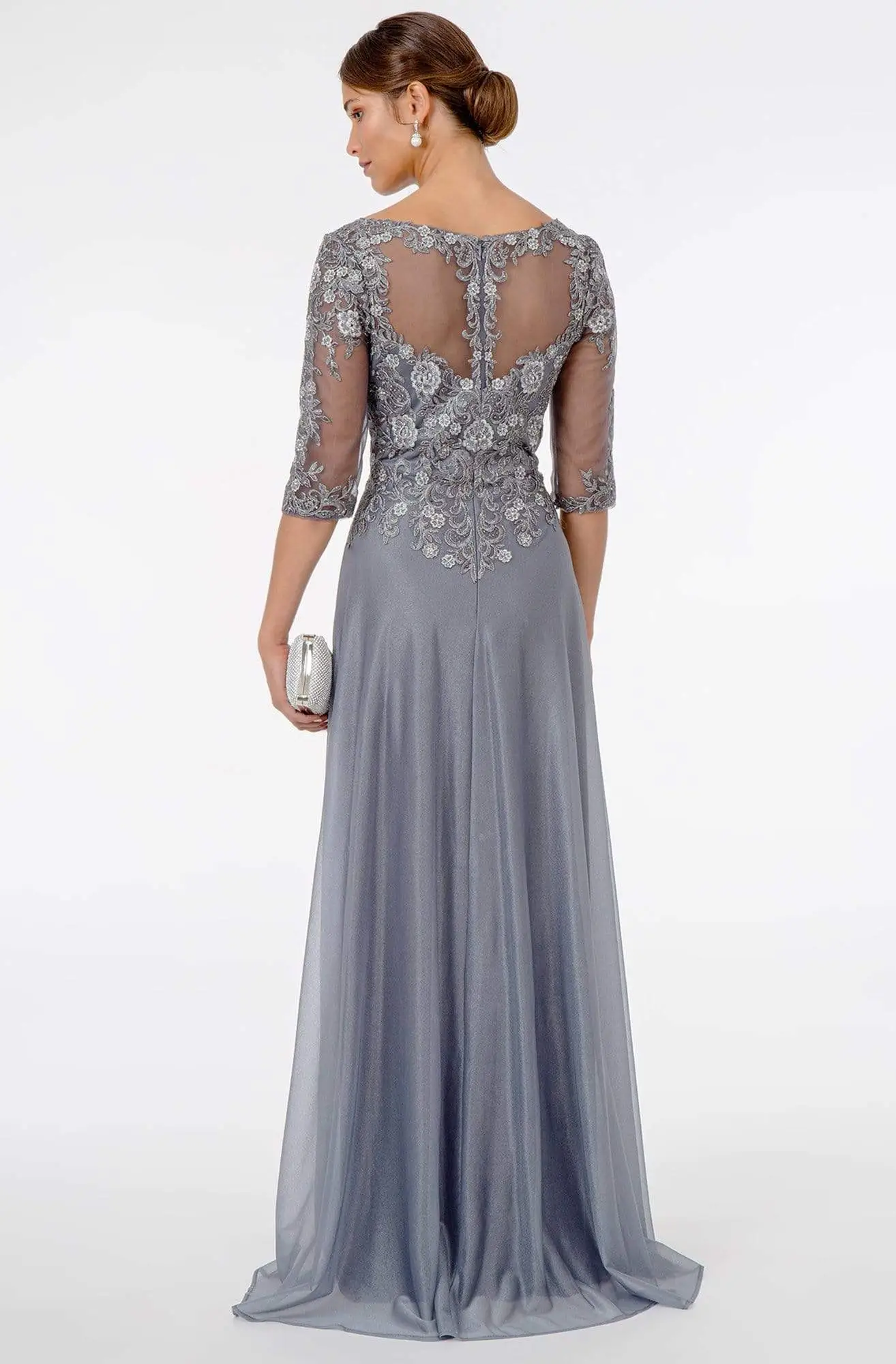 GLS By Gloria - GL1825 Quarter Sleeve Embroidered Illusion A-Line Dress 6 GLS By Gloria - GL1825 Quarter Sleeve Embroidered Illusion A-Line Dress - Image 6