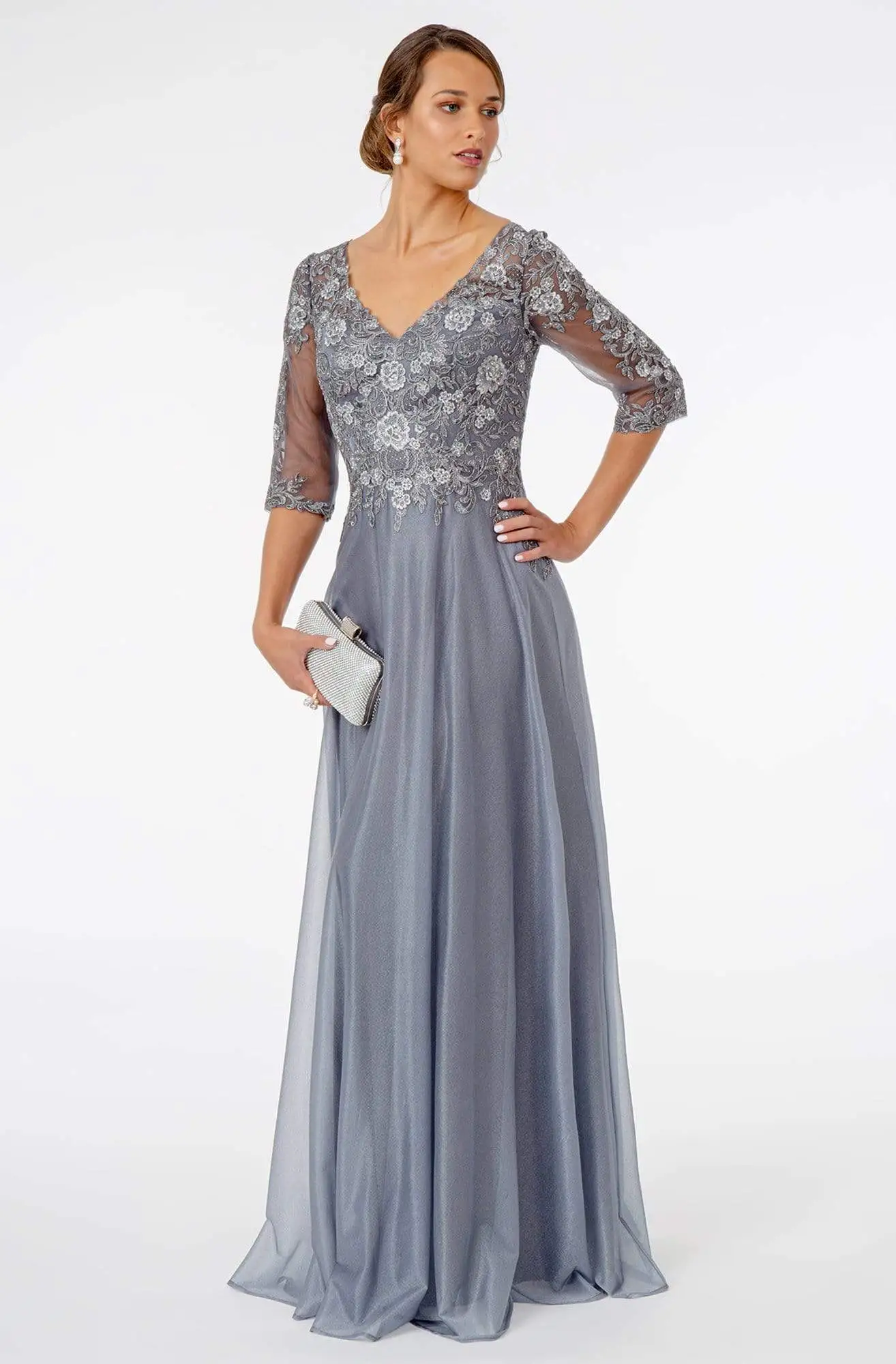 GLS By Gloria - GL1825 Quarter Sleeve Embroidered Illusion A-Line Dress 4 GLS By Gloria - GL1825 Quarter Sleeve Embroidered Illusion A-Line Dress - Image 4