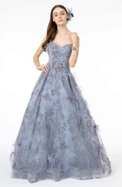 GLS By Gloria - GL1834 Feather Embellished Strapless Ballgown