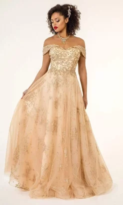 GLS By Gloria - GL1922 Off Shoulder Sweetheart Glitter Mesh Gown -Hot Sale WEDDING Store gls by gloria gl1922 off shoulder sweetheart glitter mesh gown prom dresses xs champagne 28800475267155