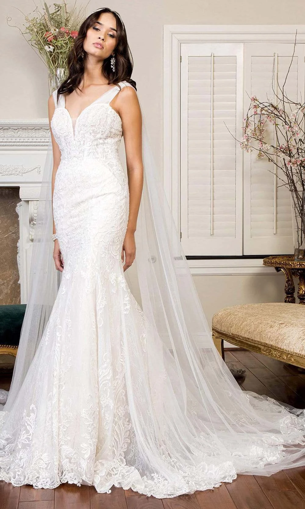 GLS By Gloria Bridal GLS By Gloria - GL1935 Embroidered V Neck Mermaid Dress 4 GLS By Gloria Bridal GLS By Gloria - GL1935 Embroidered V Neck Mermaid Dress - Image 4