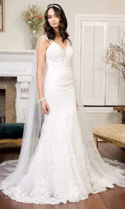 GLS By Gloria Bridal GLS By Gloria - GL1935 Embroidered V Neck Mermaid Dress