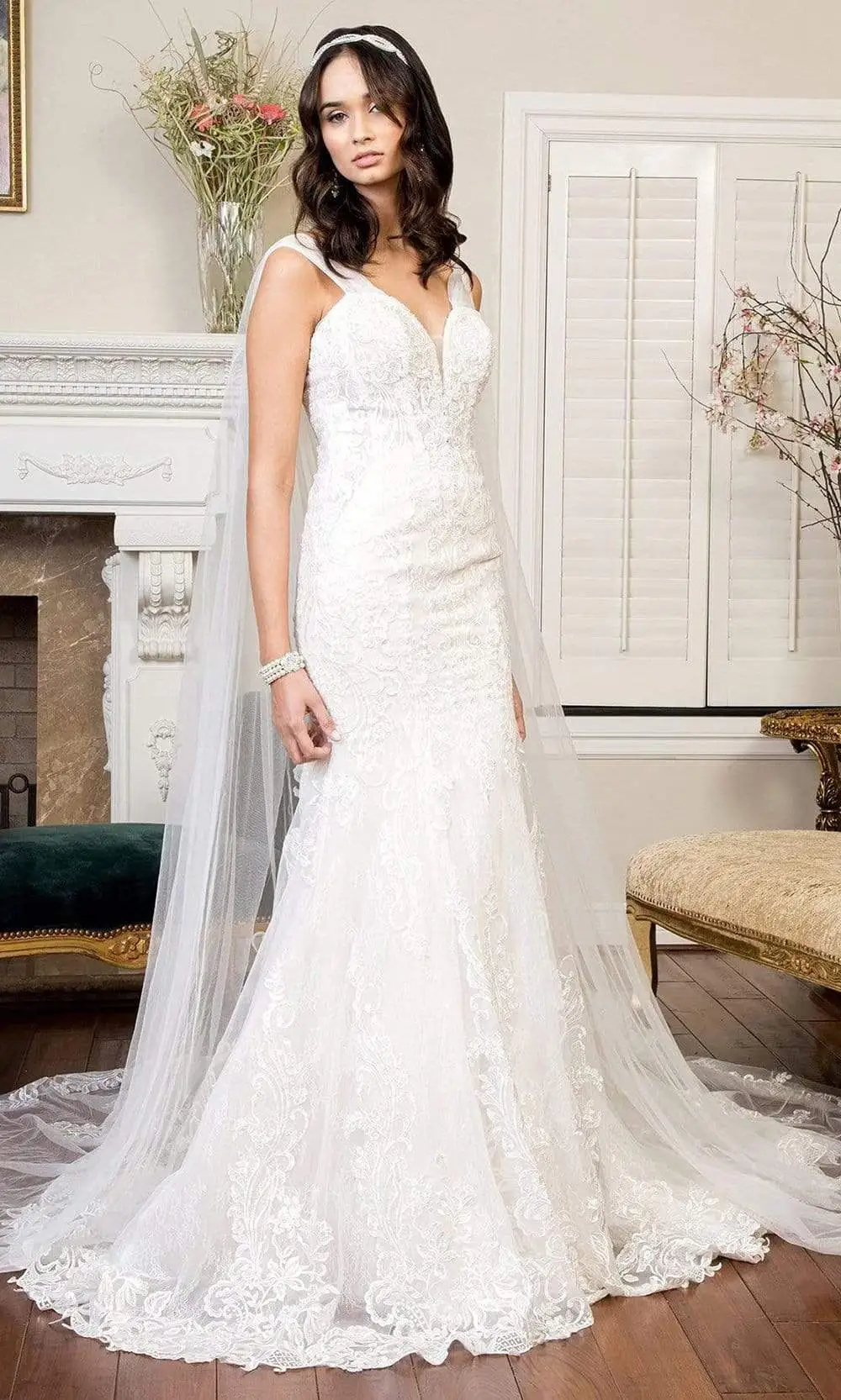 GLS By Gloria Bridal GLS By Gloria - GL1935 Embroidered V Neck Mermaid Dress 1 GLS By Gloria Bridal GLS By Gloria - GL1935 Embroidered V Neck Mermaid Dress