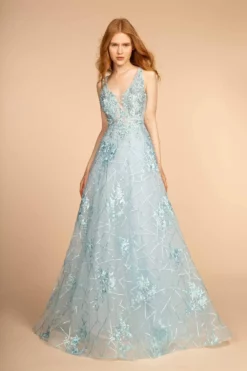 GLS By Gloria - GL2564 Floral Embroidered Illusion A-Line Gown