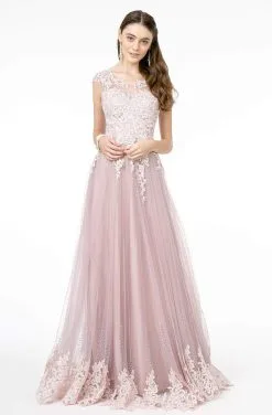 GLS By Gloria - GL2886 Embroidered Scoop Neck A-Line Gown