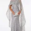 GLS By Gloria - GL2977 Embellished Lace Dress With Attached Cape
