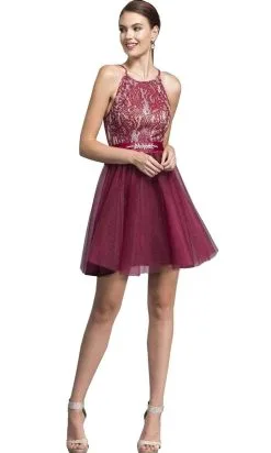 Aspeed Design - Halter Cocktail Dress With Ribbon Sash Waistband