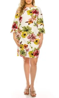 ILE Clothing - SCP5901B Floral Printed Bateau Dress