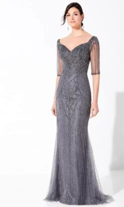 Ivonne D By Mon Cheri 220D32 - Illusion Sleeve Evening Gown -Hot Sale WEDDING Store ivonne d by mon cheri 220d32 illusion sleeve evening gown evening dresses 4 dark slate 32357435310163