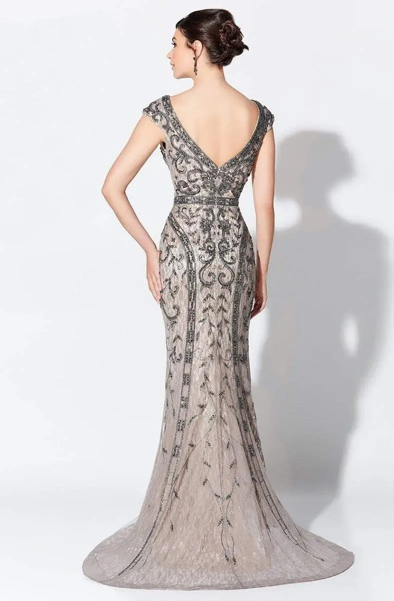 Ivonne D For Mon Cheri - Bead Embellished V-Neck Sheath Evening Dress 119D42 2 Ivonne D For Mon Cheri - Bead Embellished V-Neck Sheath Evening Dress 119D42 - Image 2