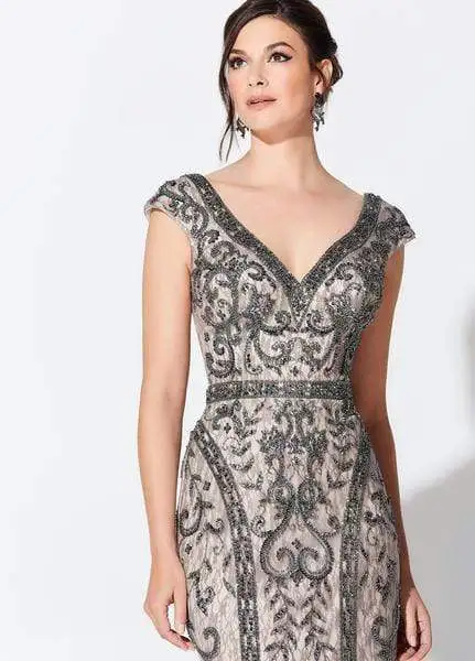 Ivonne D For Mon Cheri - Bead Embellished V-Neck Sheath Evening Dress 119D42 3 Ivonne D For Mon Cheri - Bead Embellished V-Neck Sheath Evening Dress 119D42 - Image 3