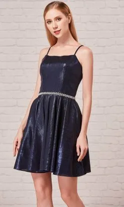 J'Adore Dresses J18090 - Square Neck Metallic Cocktail Dress