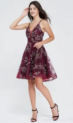 J'Adore Dresses J20087 - Floral V-Neck Cocktail Dress