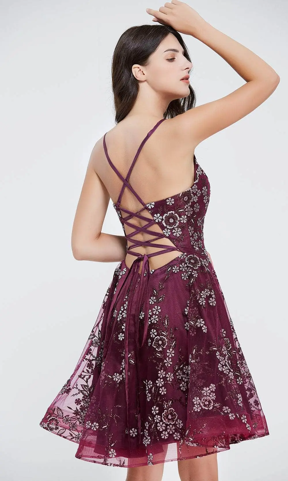 J'Adore Dresses J20087 - Floral V-Neck Cocktail Dress 2 J'Adore Dresses J20087 - Floral V-Neck Cocktail Dress - Image 2