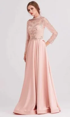 J'Adore Dresses - J15022 Beaded Long Sleeve High Neck A-line Gown