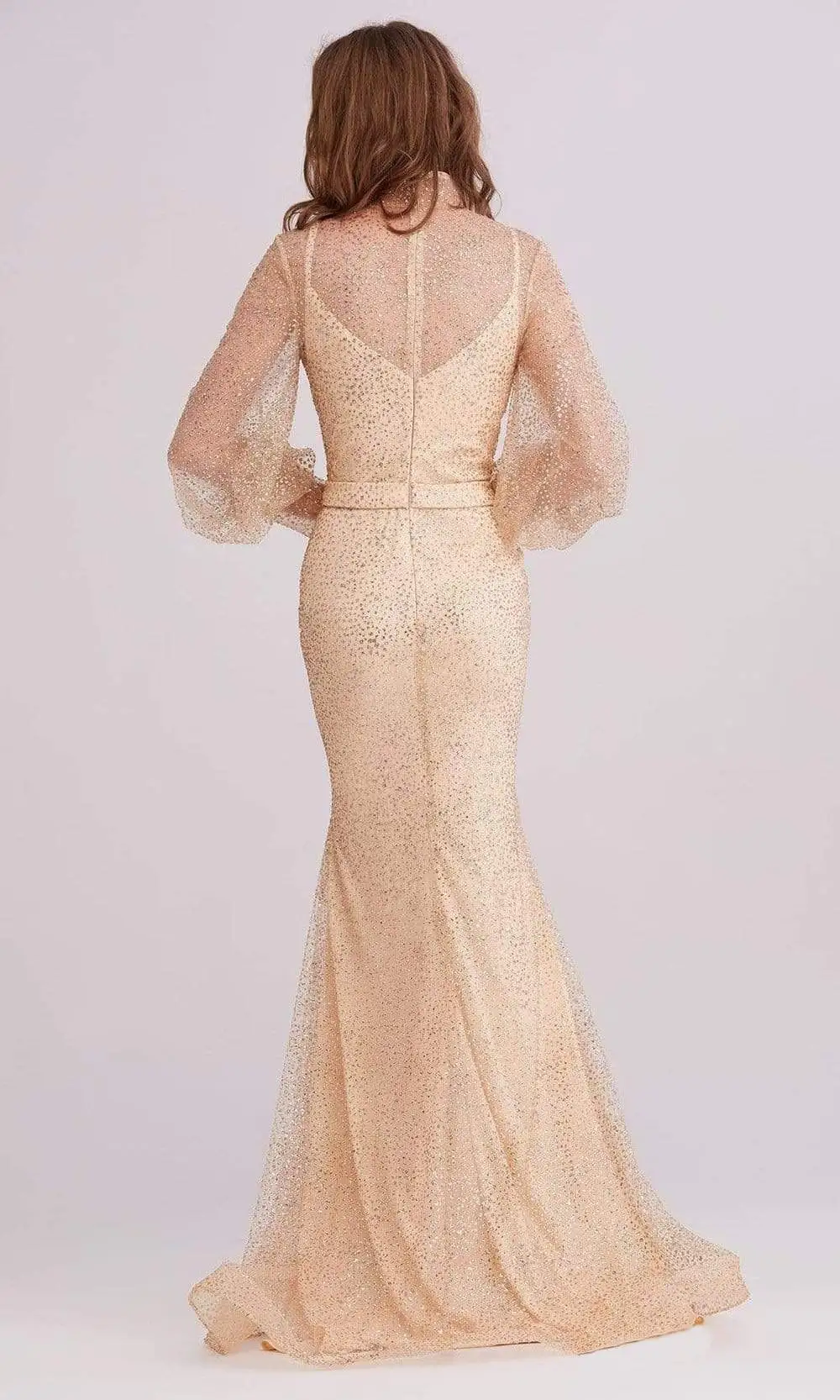 J'Adore Dresses - J15027 High Neck Bishop Sleeve Glittered Gown 2 J'Adore Dresses - J15027 High Neck Bishop Sleeve Glittered Gown - Image 2
