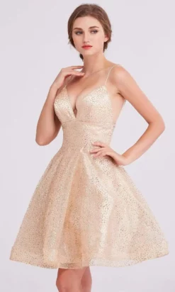 J'Adore Dresses - J15055 Plunging Neck Glittered Short Dress -Hot Sale WEDDING Store j adore j15055 plunging neck glittered short dress cocktail dresses 2 champagne 15888967598163