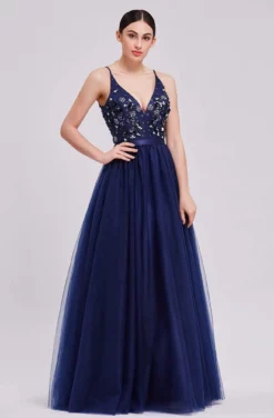 J'Adore Dresses - J16015 Beaded Plunging V-Neck Ballgown