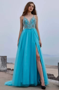 J'Adore Dresses - J16022 Beaded Deep V-neck A-line Gown
