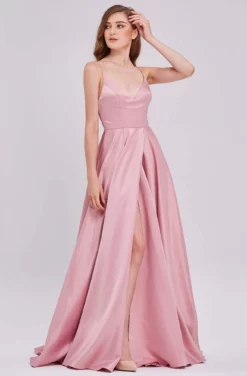 J'Adore Dresses - J16050 Plunging V-neck Satin A-line Gown