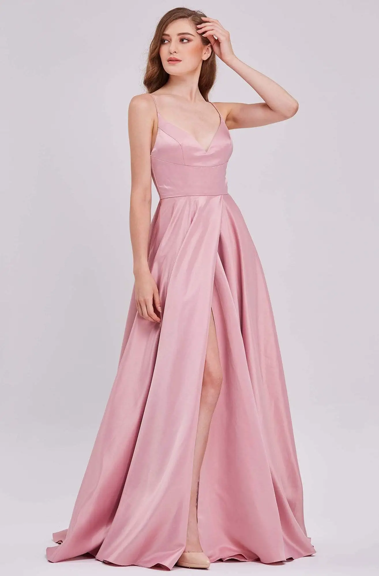 J'Adore Dresses - J16050 Plunging V-neck Satin A-line Gown 1 J'Adore Dresses - J16050 Plunging V-neck Satin A-line Gown