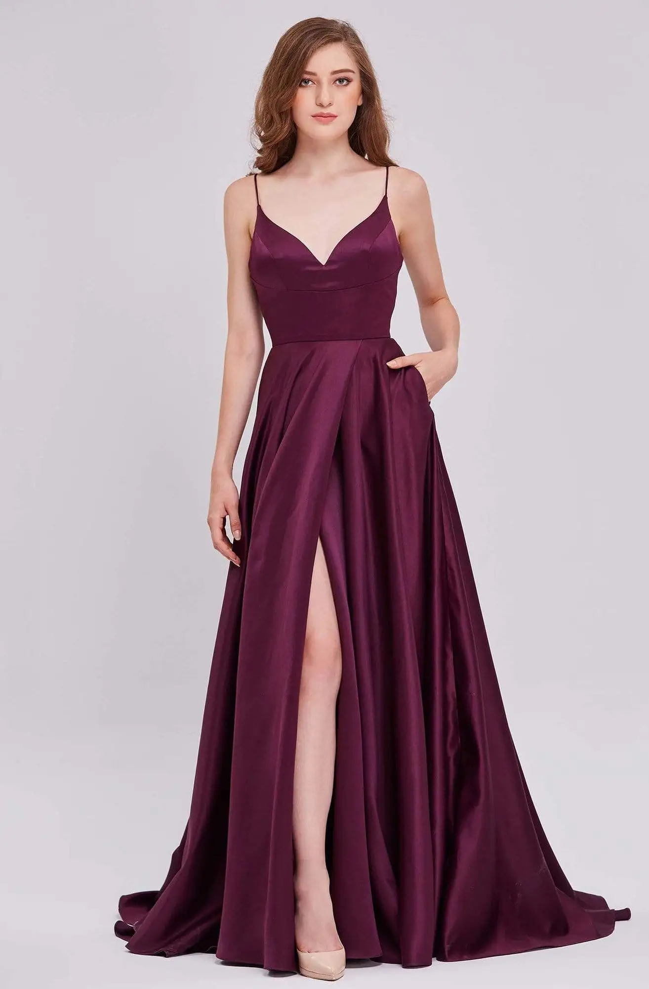 J'Adore Dresses - J16050 Plunging V-neck Satin A-line Gown 2 J'Adore Dresses - J16050 Plunging V-neck Satin A-line Gown - Image 2