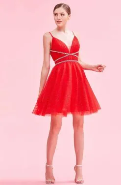 J'Adore Dresses - J16079 Embellished Plunging V-neck A-line Dress -Hot Sale WEDDING Store j adore j16079 embellished plunging v neck a line dress homecoming dresses 2 red 14246346489939