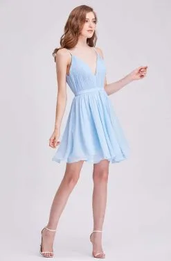 J'Adore Dresses - J16090 Deep V-Neck Fitted Bodice Short A-Line Dress