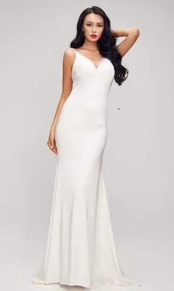 J'Adore Dresses - J17013 Illusion V Neck Sheath Gown