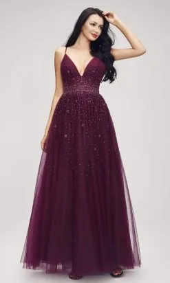 J'Adore Dresses - J17015 Plunging Neck Beaded Tulle Gown -Hot Sale WEDDING Store j adore j17015 plunging neck beaded tulle gown prom dresses 2 berry 15647680266323