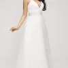 J'Adore Dresses - J17015 Plunging Neck Beaded Tulle Gown