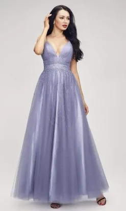 J'Adore Dresses - J17015 Plunging Neck Beaded Tulle Gown -Hot Sale WEDDING Store j adore j17015 plunging neck beaded tulle gown prom dresses 2 lavender 15647680233555