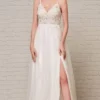 J'Adore Dresses - J18008 Lace Tulle V Neck A-line Gown