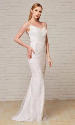 J'Adore Dresses - J18036 Sequined Lace Up Back Sheath Gown