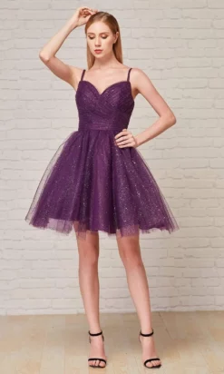 J'Adore Dresses - J18086 Glitter V Neck A-Line Short Dress