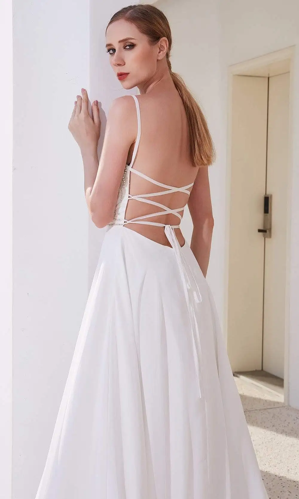 J'Adore Dresses - JM103 V-Neck Crystal Beaded Bodice Chiffon A-Line Gown 4 J'Adore Dresses - JM103 V-Neck Crystal Beaded Bodice Chiffon A-Line Gown - Image 4